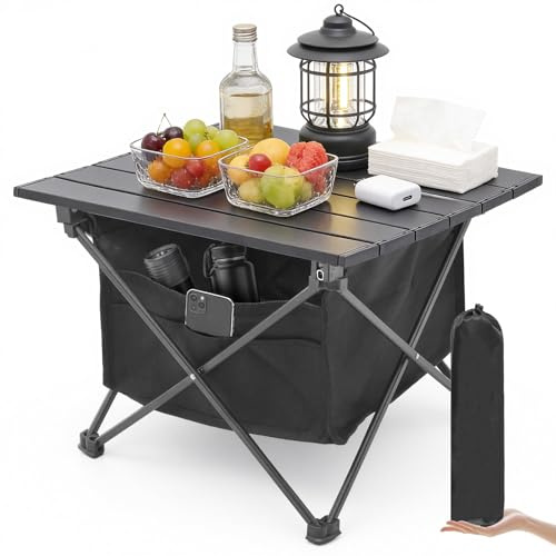 Warmiehomy Portable Camping Table with Storage Bag, Lightweight Folding Table, Aluminum Camp Tables, Beach Table, Metal Grill Table for Sand with Carrying Bag for Outdoor, Picnic, BBQ, RV (Medium)