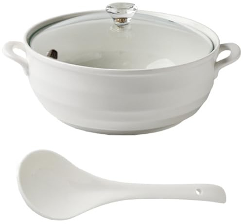 lerkruka, Små kopparkastruller vit soppterrin porslin serverings med lock runda(Glass Cover,1.2L/1.1Quarts)