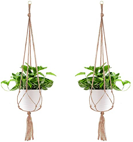Surplex 2 Paquets Suspension Plante Macramé, Pot Suspendu Plante, pour Suspendre Pot de Fleur Suspension Suspendue Décoration Balcon Maison, 4 Jambes en Corde, 105 cm