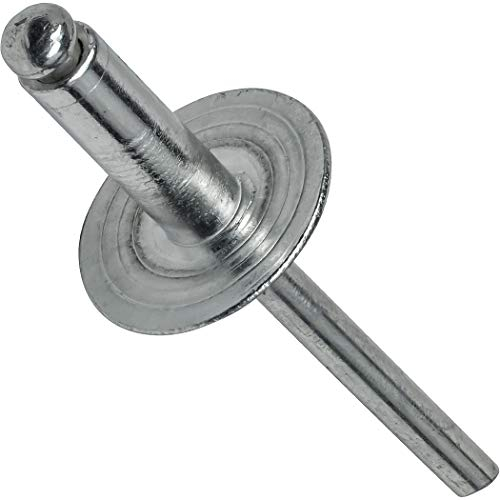 Fastenere Large Flange Pop Rivets - 1/8 x 1/8 (100 pcs) Heavy Duty, Open-End, Aluminum Corrosion-Resistant, High Tensile & Shear Strength, 4-2 Gap .063 - .125
