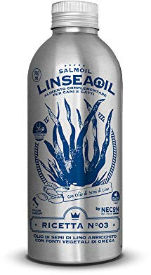 SALMOIL by NECON PET FOOD SRL Linseaoil Ricetta 3, Alimento complementare/Cibo per Cani e Gatti a Base di Olio di Semi di Lino e Alga Schizochytrium da 950 ml, Ricco di Vitamina E, Made in Italy
