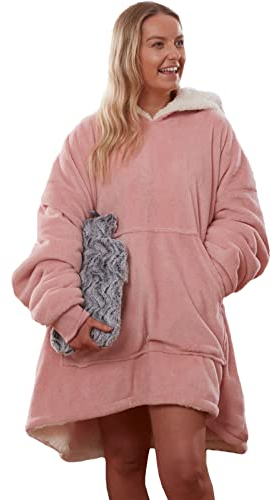 Sienna Hoodie Blanket Ultra Soft Sherpa Fleece Warm Comfy Cosy Oversized Wearable Giant Sweatshirt Throw for Women Girls Adults Men Boys Kids Big Pocket - Blush Pink