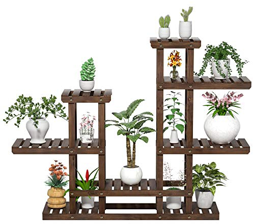 Yaheetech Scaffale Piante Portafiori Espositore Portavasi in Legno da Interno Esterno Fioriere a 8 Ripiani Supporto Verticale per Vasi 120,5 x 25 x 96,5 cm