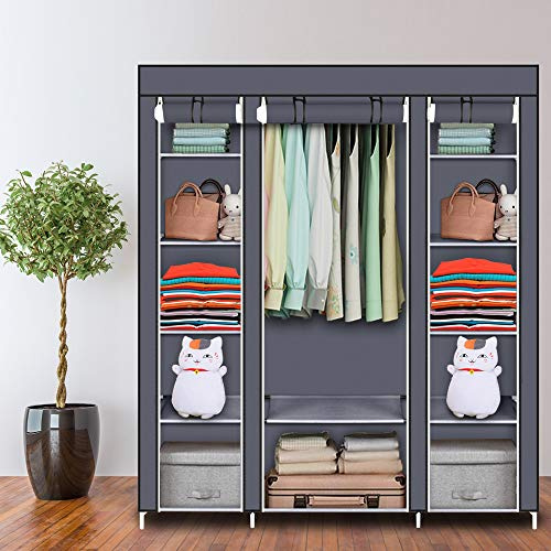 Outvita Armoire de Rangement Penderie Tissu Armoire Chambre Portable pour Chambre D'adulte avec Housse 12 Couches - 150x45x175cm, Gris HOK001