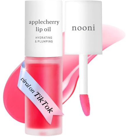 NOONI Korean Vegan Lip Oil - Applecherry | Lip Stain, Gift, Long-Lasting, Moisturising, Plumping, Revitalising for Dry Lips, Waterproof, No Peel Off, 0.12 Fl Oz
