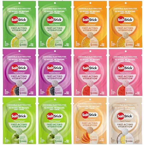 SaltStick Electrolyte FastChews - 120 Count Variety Pack - Chewable Electrolyte Tablets for Hydration, Salt Tabs - 10 Count (Pack of 12)