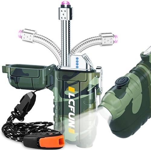 LcFun Accendino elettrico, 360 ° flessibile collo arco accendino USB C ricaricabile Accendini al plasma con indicatore di batteria LED e torcia per campeggio, candela