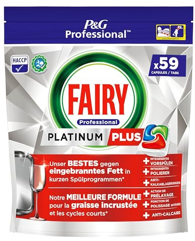 Fairy Professional Platinum Plus diskmaskinflikar, 59 tvättar, utmärkt rengöringslösning för bränning av fett och korta program