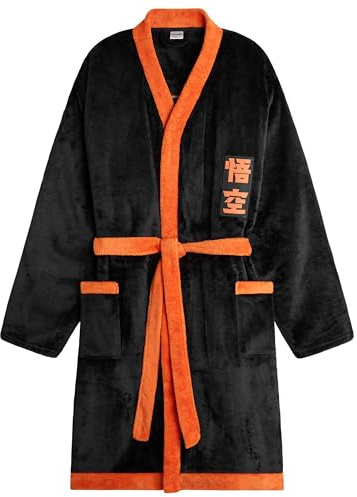 Dragon Ball Z Mens Fleece Dressing Gown Fluffy Bathrobe Loungewear Gifts for Him (Black/Orange, 3XL)