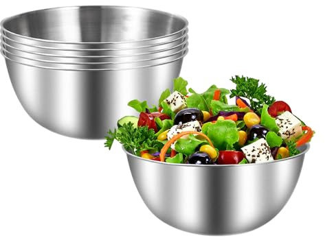 IVEOPPE Rührschüssel 6er-Set Edelstahl Schüssel,Salatschüssel,Ø 17 cm Rührschüssel Set,mit Skala Stapelbar Spülmaschinenfest,Schüssel Set,Teigschüssel,Metallschüssel,Ideal zum Kochen/Backen (Silver)