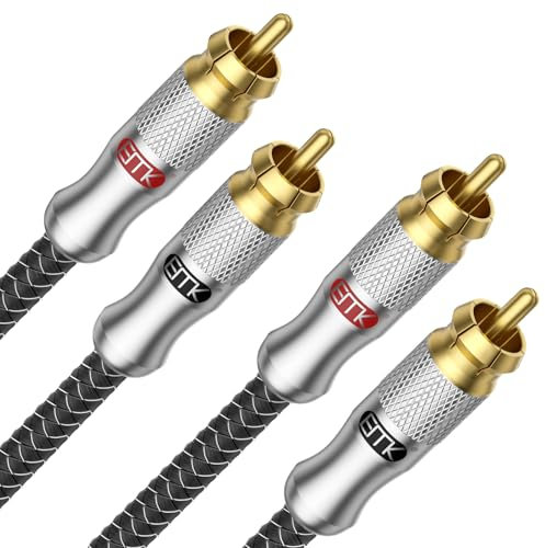 EMK Cable RCA de 1,2 m – Cable de audio trenzado de 2 conectores a 2 conectores para sistemas de cine en casa y sistemas Hi-Fi, cable de subwoofer estéreo de audio RCA plateado