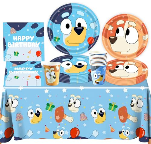 Platos de papel decorativos para cumpleaños infantiles, diseño de perro, color azul