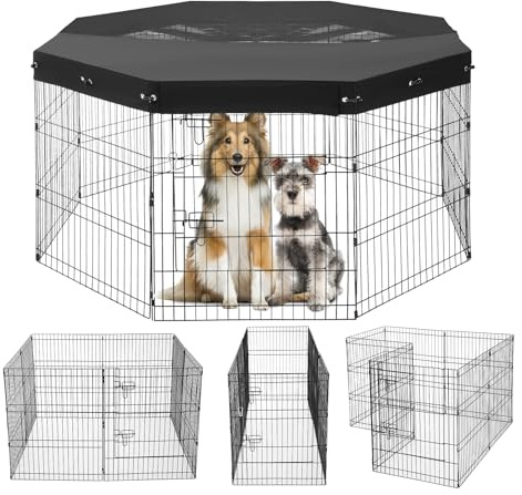 VEVOR Recinto per Cani, Confezione da 8 Pannelli, 760 mm x 610 mm Box per Cani Pieghevole in Metallo, per Interni ed Esterni con Porta, Copertura Superiore in Tessuto Oxford 600D, per Cani Gatti