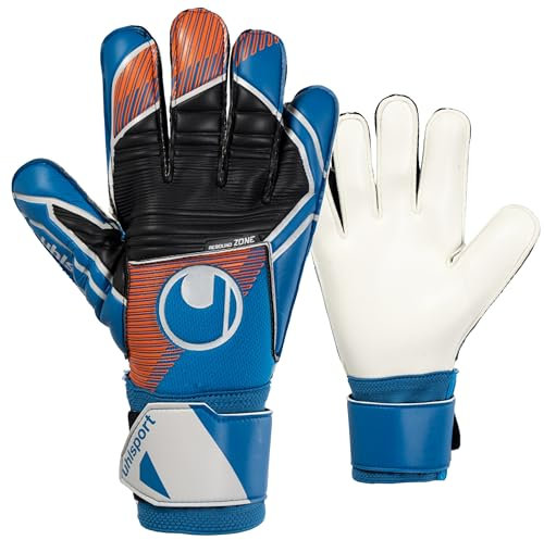 uhlsport Fussball Torwarthandschuhe für Kinder & Erwachsene | Soft Pro Fußball Handschuhe mit Grip und hoher Dämpfung, blau/orange/weiß, 5.5