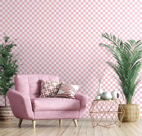 ICYEHAO Självhäftande tapeter, rosa, 44 x 500 cm, mosaik, rutig tapet, rosa och vit, geometriska tapeter, skala av och klistra på, väggpapper, självhäftande möbelomslag för vardagsrum, badrum, skåp