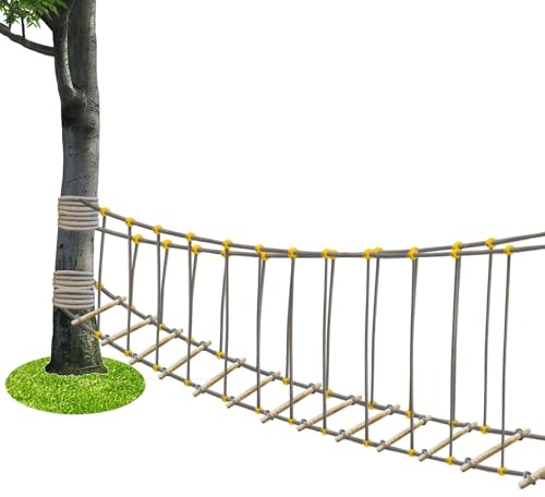 Outdoor Bridge Rope Ladder for Kids Rope Bridge Outdoor Obstacle Course Solid Wood Balance Climbing Bridge Slack Lines for Backyard for Child Outdoor Playground Equipment (9.8 FT)