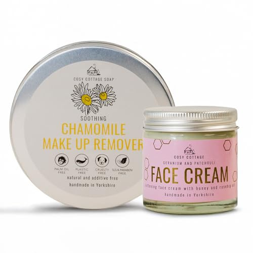 Cosy Cottage Skincare Bundle | Chamomile Makeup Remover (100ml) & Honey & Rosehip Oil Face Cream (60ml) | 100% Natural & Plastic-Free | Deeply Hydrating Christmas Gifting for All Skin Types
