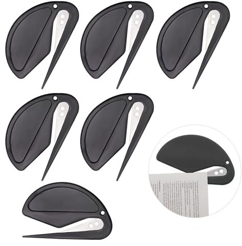 Lot de 6 ouvre-lettres noirs - Coupe-film avec lame en métal - Mini ouvre-enveloppes - Pour paquet de papier, boîte et enveloppe