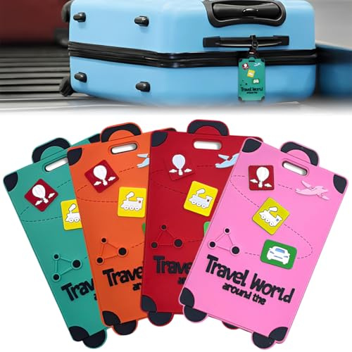 DWFEYOI 4 Piezas Identificador Maletas Viaje, Etiquetas para Equipaje de Cuero de PU, Etiquetas de Equipaje con Tarjeta de Identificación de Nombre, Notable, Duradero, Etiquetas rectangulares