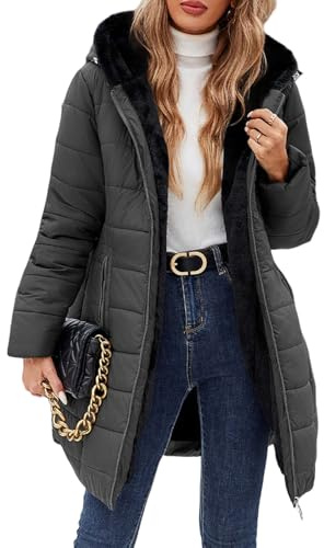CMTOP Chaqueta Mujer Invierno Cálido Abrigo Acolchado Mujer Forro Polar Chaqueta Cremallera Largo con Capucha Termico Abrigo Casual Elegante Cazadora Hoodie Parka con Bolsillos