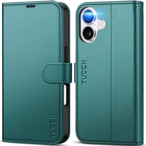 TUCCH plånboksfodral för iPhone 17 (6,3) 2025, Mörkgrön | Magnetiskt skyddsfodral, RFID-blockerare, 4 kortfack, stativ, stötsäker TPU-innerfodral, PU-läder