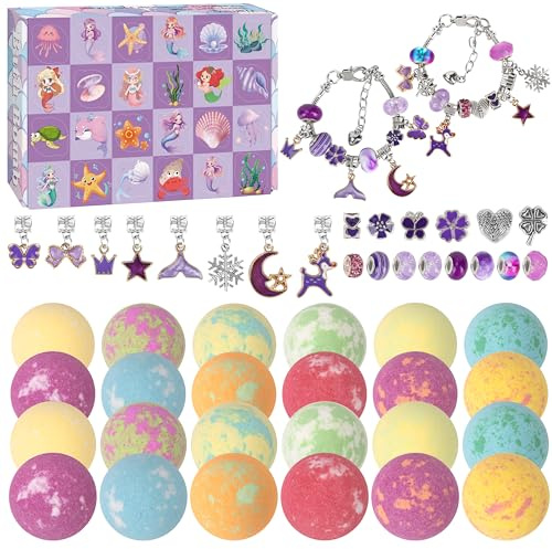 MOMOSTAR 24 Bombe da Bagno Bambini, Set Bombe da Bagno con Sorpresa Giocattoli, Bombe da Doccia Naturali, Regali di Compleanno Natale pour Bambini, Calendario Avvento (Sirena)