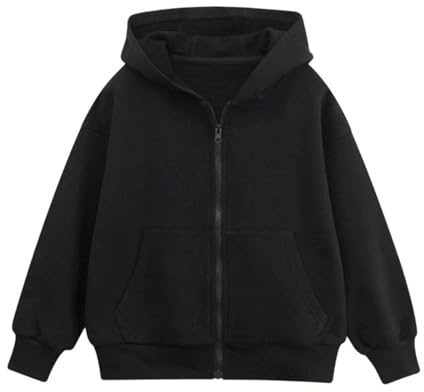 Kinder Jungen Hoodie Jacke mit Reißverschluss Einfarbig Sportlich Kapuzenpullover Locker Sweatjacke Kordelzug Teenager Rippensaum Kapuzenjacke Sweatshirt Kapuzenpullover mit Reißverschluss