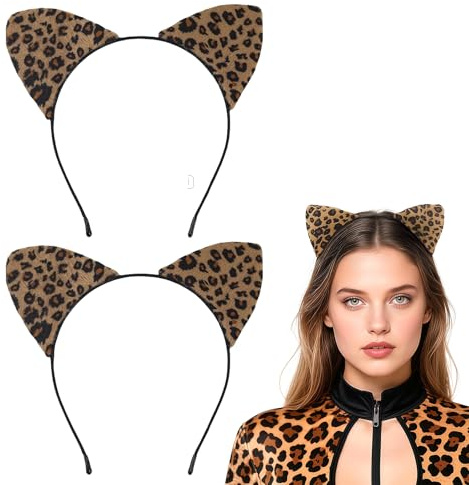 VYNZOR 2 Serre-Têtes Oreilles De Chat Léopard – Bandeaux Motif Léopard Pour Adultes et Enfants, Accessoires Cosplay Réutilisables Pour Halloween, Carnaval, Fêtes Costumées, Photos et Cadeaux Amusants