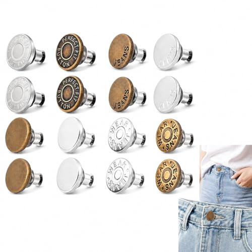 16 Pezzi Bottoni Jeans, Bottoni per Jeans Sostitutivi, Pulsanti per Jeans Fit, Bottoni per Cinture, Zaini e Scarpe Sostituzione Facile e Veloce, Ideale per Jeans, Pantaloni, Giacche