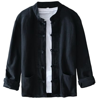 Camicia tradizionale da uomo, a maniche lunghe, con bottoni a rana cinese, tessuto leggero, giacca elegante per occasioni estive e culturali