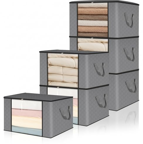 VINATO 6 Pezzi Scatole per Vestiti Scatole per Armadio Scatola Porta Oggetti con Coperchio Scatoloni per Trasloco Contenitori Sottoletto Pieghevoli per Organizzare Armadi, Vestiti, Trapunte