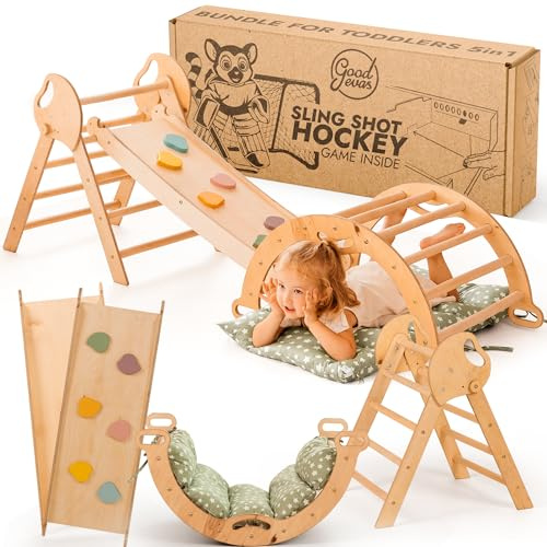 Goodevas Montessori 5 in 1 - Set da arrampicata per interni, con cuscino e scivolo per bambini, parco giochi per interni da 1 a 3 anni
