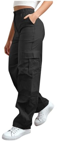 Zeiayuas Womens Cargo Trousers High Waist Hiking Walking Combat Pants Ladies Cotton Stretchy Straight Leg Casual Pants with Multi Pockets Ladies Casual Jogging Work Trousers