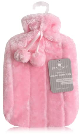 Luxus kuscheligem Kunstfell & Pom Pom Cover + Wärmflasche 2 Liter (Baby Rosa)
