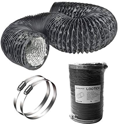 LOOTICH PVC Alu Flexrohr Ø102mm Länge 2.5m Abluftschlauch Flexibel Luftleitungen Rohr Flexschlauch für Badezimmer Küche Hydroponik HVAC Lüftung 2 Stück Schlauchschelle Edelstahl Schwarz