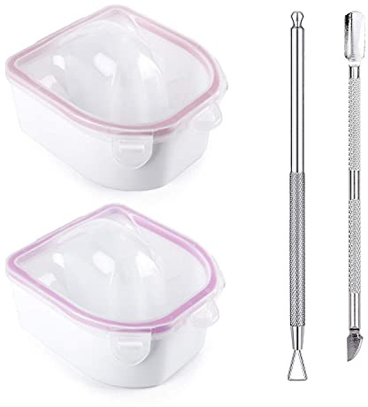 Yokilly Nail Soaking Bowl,2PCS Soak Off Gel Polish Dip Powder Remover Manicure Bowl with Triangle Cuticle Peeler and Stainless Steel Cuticle Pusher Nail Art Tool (Pink)