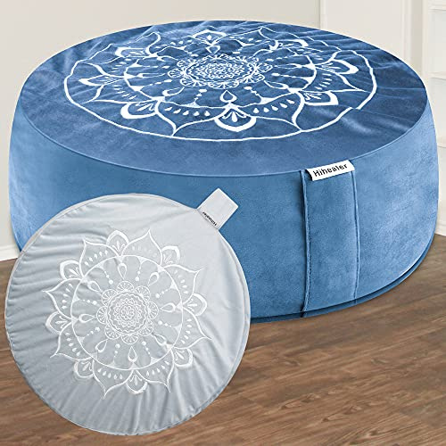 Hihealer Cuscino da Meditazione con Rivestimento Extra in Velluto - Grande Cuscino da Pavimento Tradizionale Tibetano per Yoga e Meditazione Zafu Riempito con Pula di Grano Saraceno, Ottimo Regalo per