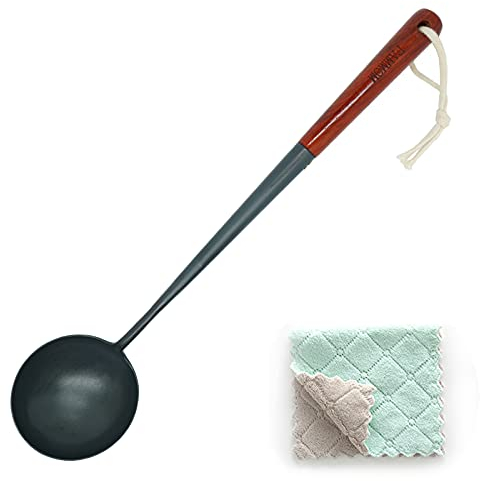 Traditionelle handgehämmerte chinesische Wok-Schöpfkelle, langer Griff, verdicktes Rühren, Hoak, unbeschichtet, 40,6 cm, 0,2 kg