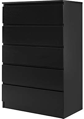 Panana Wooden 3/4/5/6 Chest Of Drawers with Metal Runner Modern Bedroom Bedside Storage Cabinet Unit for Hallway Living Room (Black, 40D x 70W x 104H cm)