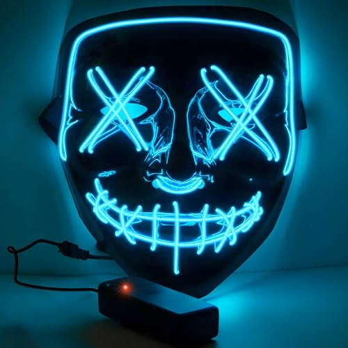 Retoo Halloween LED Maske mit 3 Beleuchtungsmodi, Scary Neon Purge Maske im Dunkeln Leuchtend für Herren & Damen, Grusel Maske für Kostümspiele, Feste, Cosplays, Karneval und Partys (Blau)