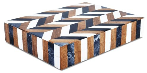 Handicrafts Home Decorative Storage Box with Lid Wooden Desk Organizer Office Storage Box for Workspace Setup, 6x8x1.5 Natural Wood Resin Inlay Marquet Cosmo Box Collection
