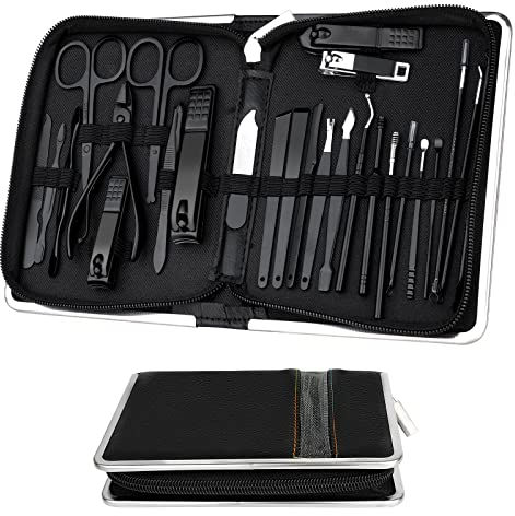 Kit Manicura Profesional 26 Piezas Set de Manicura y Pedicura Kit Inoxidable Completo Estuche Manicura Mujer Hombre Corta Uñas Adulto con Alicate Cortauñas Alicates Uñas Pies Tijeras Cortar | Negro