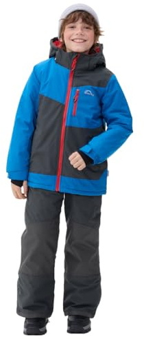 SMONTY Tuta da Neve per Ragazzi Giacca da Sci Invernali e Pantaloni Cinghie con Cappuccio Cappotto Set Impermeabile Antivento(Blu reale grigio, 6-7)