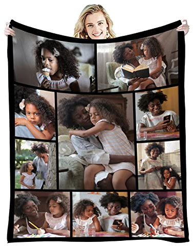 GLIKW Personalisierte Fotodecke mit eigenem Foto Und Text, Super Weich Flanell Collage Kuscheldecke Geschenke für Vater, Mutter, Kinder, Haustiere, Freunde oder Paare(10 Fotostil, 150×200cm)