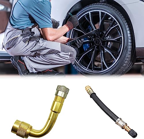 Reifenventil Verlängerung Adapter,Ventilverlängerung Autoventil,90 Grad Kupfer Ventilverlängerung und 18 cm Rubber Ventilverlängerung Schlauch Tool,Ventiladapter für Auto Motorrad Fahrrad Scooter