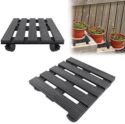 VA-Cerulean 2 WPC plantskoter, blomrullare med låsbara hjul, rullbräda 100 kg lastkraft, krukväxt för utomhusbruk och inomhus, 30 x 30 x 7,5 cm (kvadratisk, antracit)