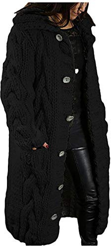 Femme Hiver Cardigan Long Tricot Veste Ouvert Épais Manches Longues Pull Gilet Chaud Capuche Manteau Sweater Chandail Outwear Sweat Automne/Hiver Chandail De Couleur Unie