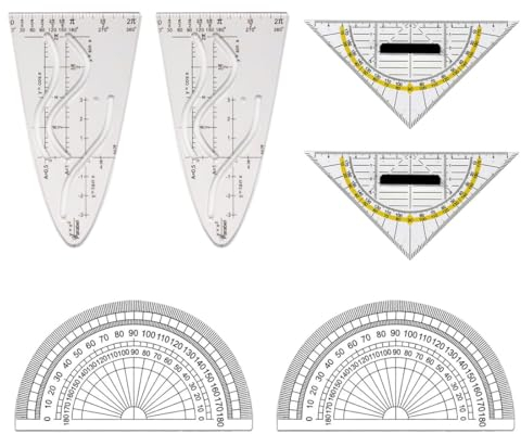 CPSYTE Trigonometrie-Lineal, Cosinus Lineal, Geodreieck Grundschule, Parabelschablone Mathe, Geometrie Set, Geodreieck mit Griff Flexibel Groß, Kleines Lineal Winkelmesser Schulsachen(6 Stück)