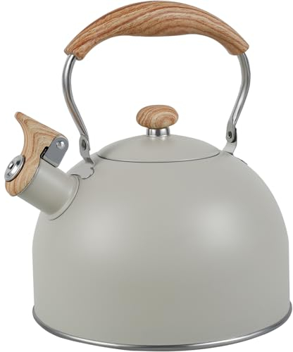 Whistling Kettle, 2.5L Stainless Steel Stove Top Tea Kettle with Ergonomic Handle, Portable Boiling Pot for Coffee Tea, Camping Kettle for Gas Stove Travel Camping Holiday(Beige)