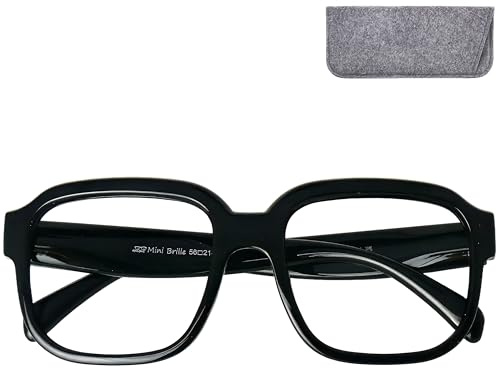 Mini Brille - Lunette Anti Lumière Bleue Oversize XL Rectangulaire Monture Épaisse (Noir), Grande Taille, Boite, Lunettes Femme + 2.5 Dioptrie